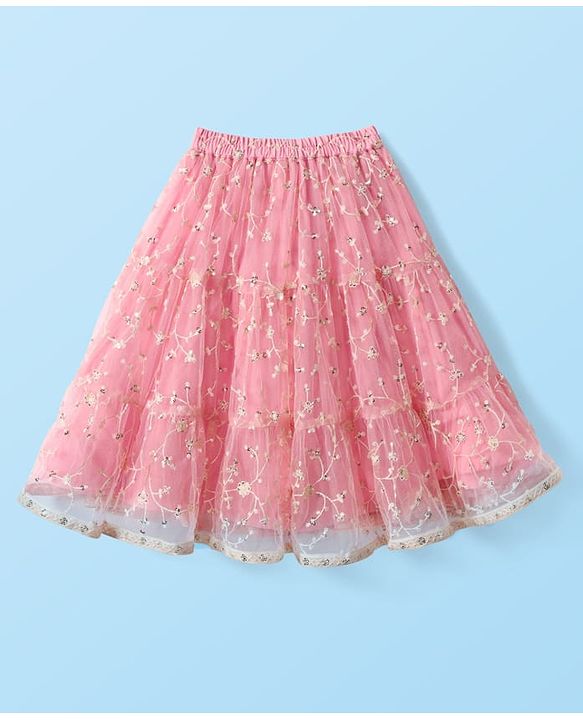 Babyhug Woven Half Sleeves Lehenga Choli & Jacket Set With Floral Embriodery - Pink
