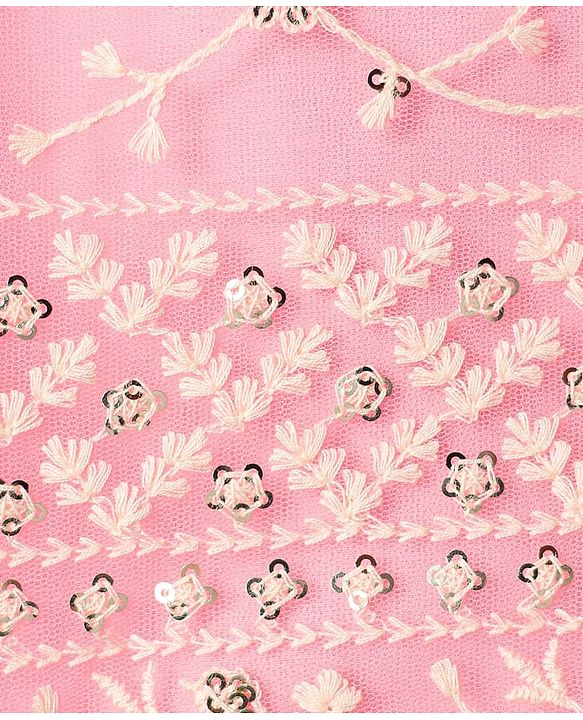 Babyhug Woven Half Sleeves Lehenga Choli & Jacket Set With Floral Embriodery - Pink