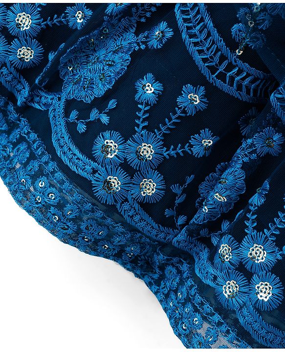 Babyhug Net Woven Sleeveless Lehenga Choli Set With Sequin Detailing & Dupatta - Teal Blue