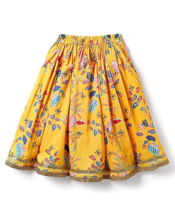 Babyhug Woven Embroidered Blouse with Lehenga and Half Sleeves Jacket Set with Floral Print - Yellow
