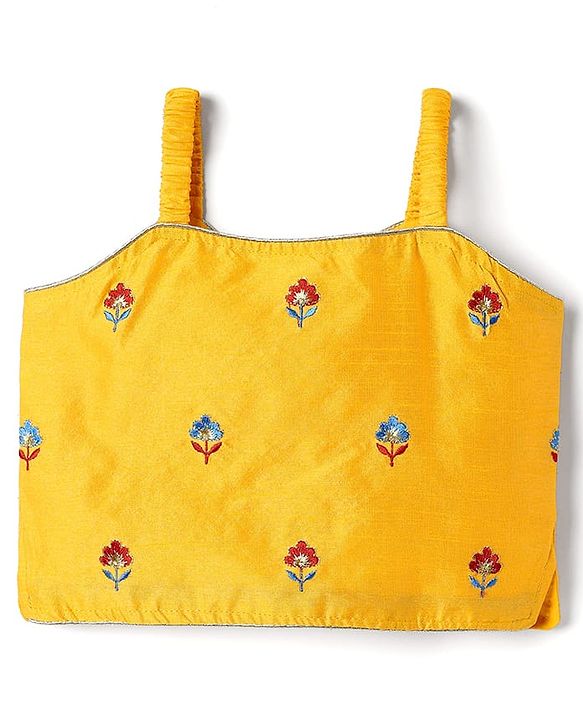 Babyhug Woven Embroidered Blouse with Lehenga and Half Sleeves Jacket Set with Floral Print - Yellow