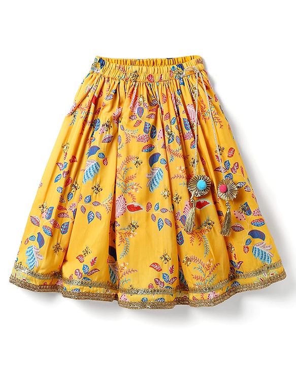 Babyhug Woven Embroidered Blouse with Lehenga and Half Sleeves Jacket Set with Floral Print - Yellow
