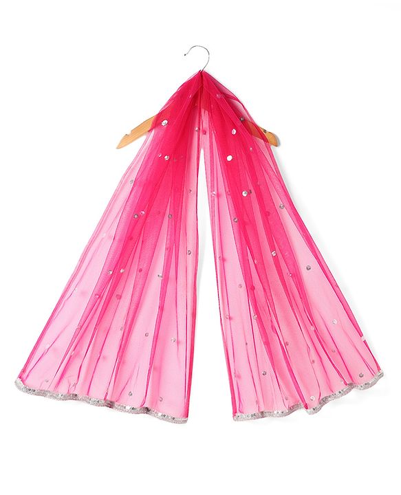 Babyhug Woven Half Sleeves Choli Lehenga Set with Dupatta With Sequin Floral Design & Lace Detailing - Dark Pink