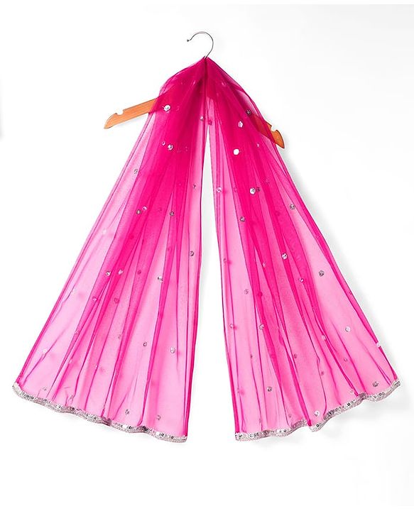 Babyhug Woven Half Sleeves Choli Lehenga Set with Dupatta With Sequin Floral Design & Lace Detailing - Dark Pink