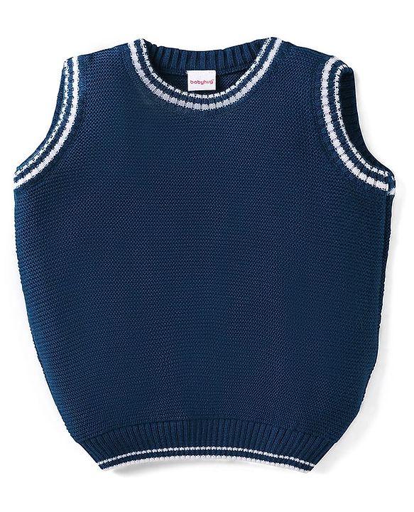Babyhug Knit Sleeveless Solid Color Sweater Vest - Navy Blue