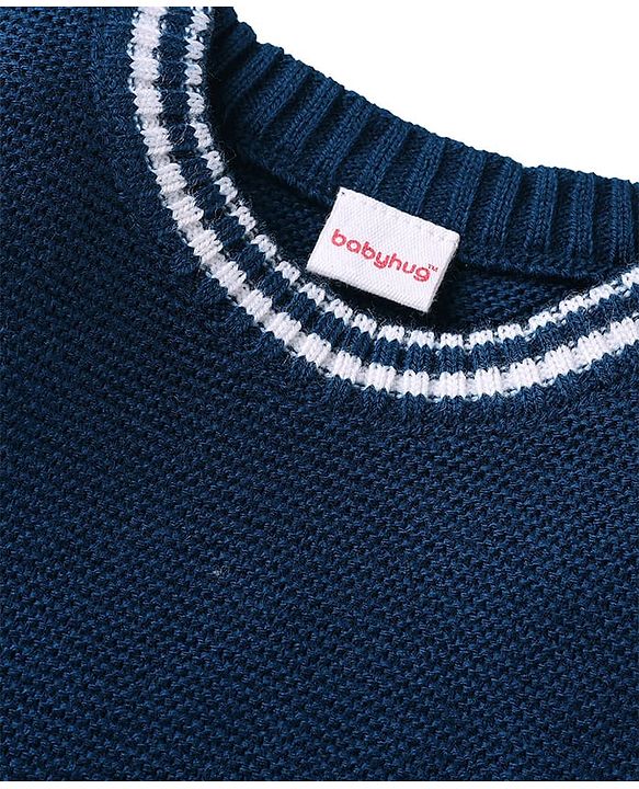 Babyhug Knit Sleeveless Solid Color Sweater Vest - Navy Blue