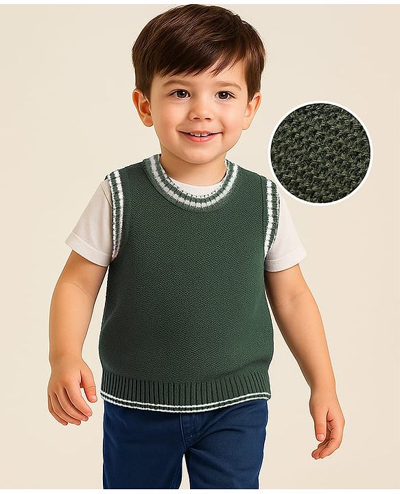 Babyhug Knit Sleeveless Solid Color Sweater Vest - Navy Blue