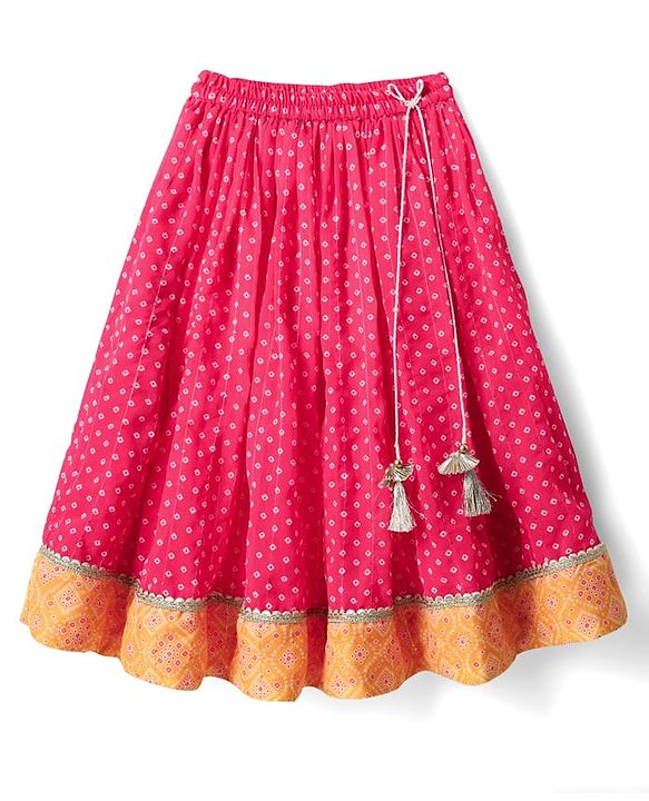 Babyhug Woven Half Sleeves Bandhani Printed Lehenga Choli Set With Embroidery Detailing & Dupatta - Fuchsia