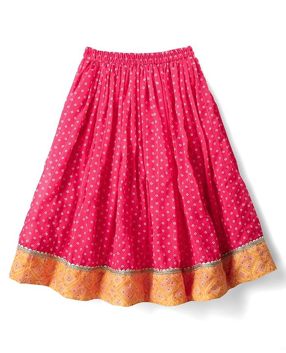 Babyhug Woven Half Sleeves Bandhani Printed Lehenga Choli Set With Embroidery Detailing & Dupatta - Fuchsia