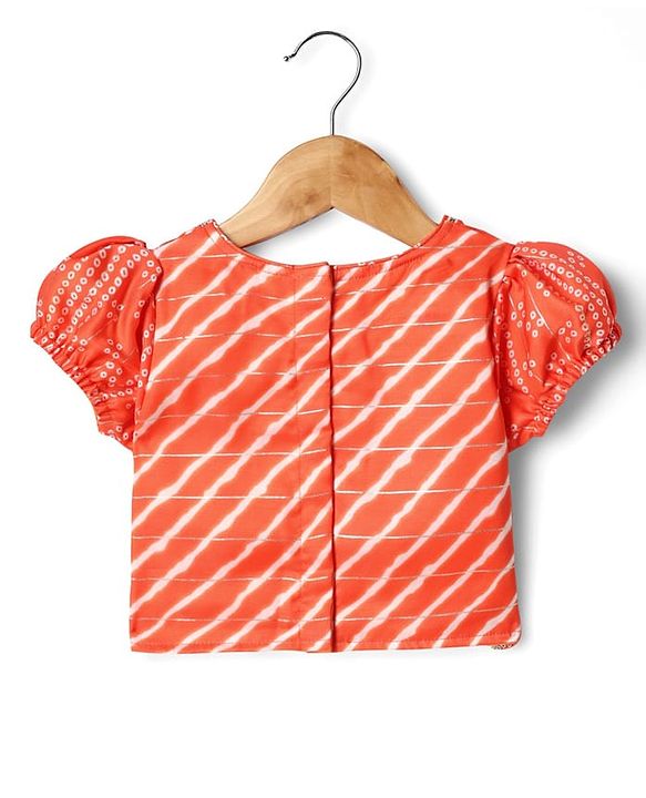 Babyhug Woven Half Sleeves Bandhani Printed Lehenga Choli Set With Embroidery Detailing & Dupatta - Orange