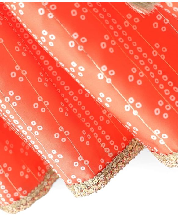Babyhug Woven Half Sleeves Bandhani Printed Lehenga Choli Set With Embroidery Detailing & Dupatta - Orange
