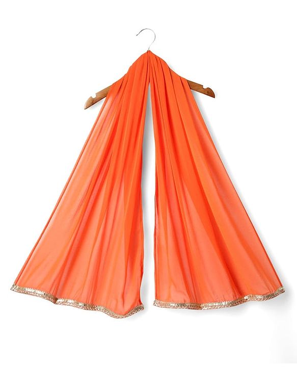 Babyhug Woven Half Sleeves Bandhani Printed Lehenga Choli Set With Embroidery Detailing & Dupatta - Orange