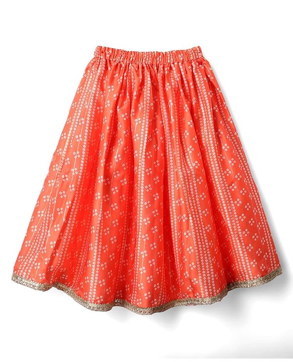 Babyhug Woven Half Sleeves Bandhani Printed Lehenga Choli Set With Embroidery Detailing & Dupatta - Orange