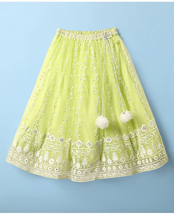 Babyhug Woven Half Sleeve Choli Lehenga And Dupatta Set with Net Sequenced & Floral Embroidery - Light Green