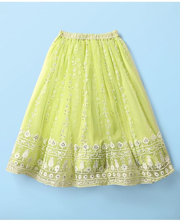 Babyhug Woven Half Sleeve Choli Lehenga And Dupatta Set with Net Sequenced & Floral Embroidery - Light Green