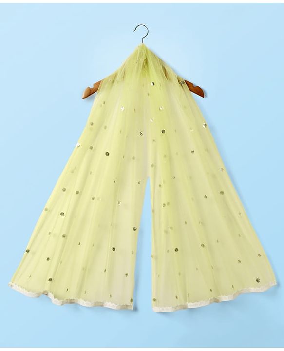 Babyhug Woven Half Sleeve Choli Lehenga And Dupatta Set with Net Sequenced & Floral Embroidery - Light Green