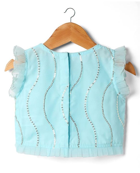 Babyhug Woven Sleeveless Choli Lehenga & Dupatta Set With Floral Embriodery - Light Blue