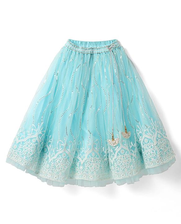 Babyhug Woven Sleeveless Choli Lehenga & Dupatta Set With Floral Embriodery - Light Blue