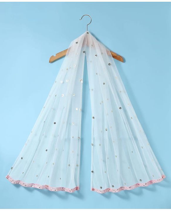 Babyhug Woven Sleeveless Lehenga Choli & Dupatta Set With Floral Embroidery & Sequin Detailing - White & Pink