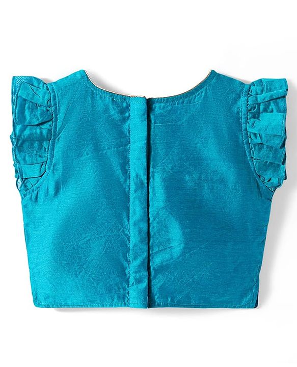 Babyhug Woven Frill Sleeves Kalli Style Embriodered Lehenga Choli & Dupatta Set - Teal Blue