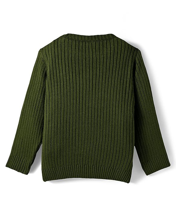 Babyhug Knit Full Sleeves Solid Color Pullover Sweater - Olive Green