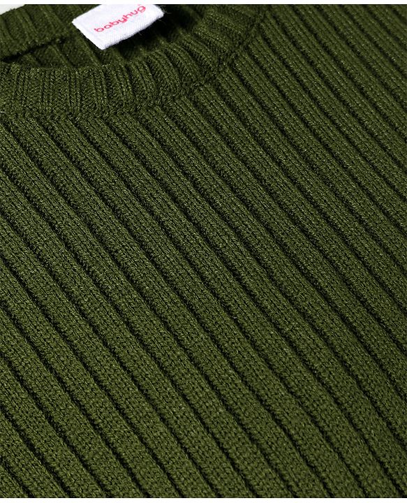 Babyhug Knit Full Sleeves Solid Color Pullover Sweater - Olive Green