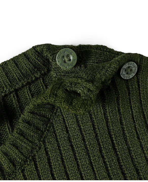 Babyhug Knit Full Sleeves Solid Color Pullover Sweater - Olive Green