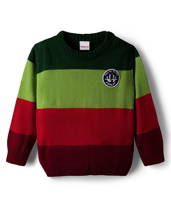 Babyhug Knit Full Sleeves Pullover Sweater with Color Block - Multicolor