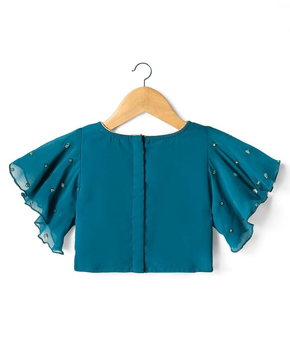 Babyhug Woven Half Sleeves Floral Embroidered Choli Lehenga & Dupatta Set - Teal Blue