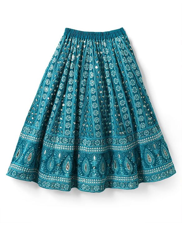 Babyhug Woven Half Sleeves Floral Embroidered Choli Lehenga & Dupatta Set - Teal Blue