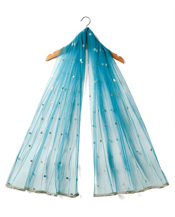 Babyhug Woven Half Sleeves Floral Embroidered Choli Lehenga & Dupatta Set - Teal Blue