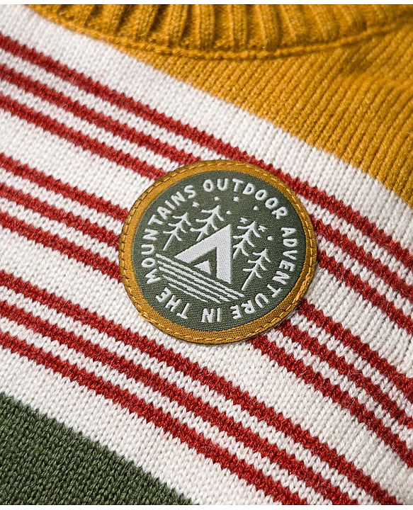 Babyhug Knitted Full Sleeves Striped Pullover Sweater With Patch Detailing - Multicolor