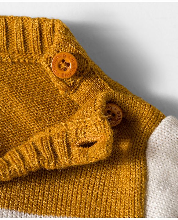 Babyhug Knitted Full Sleeves Striped Pullover Sweater With Patch Detailing - Multicolor