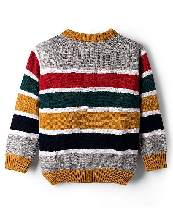 Babyhug Knit Full Sleeves Pullover Sweater with Stripes - Multicolor