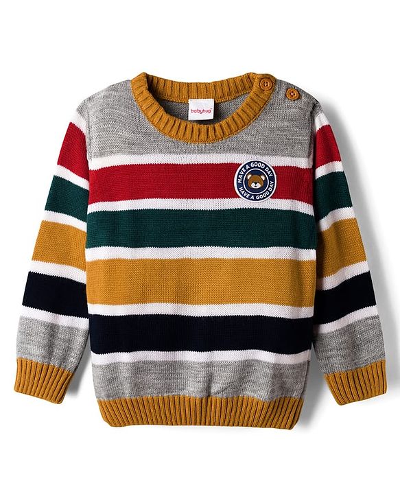 Babyhug Knit Full Sleeves Pullover Sweater with Stripes - Multicolor