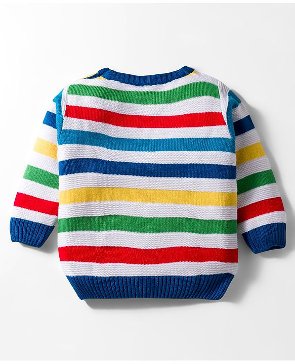 Babyhug Knitted Full Sleeves Striped Pullover Sweater With Football Patch - Multicolor