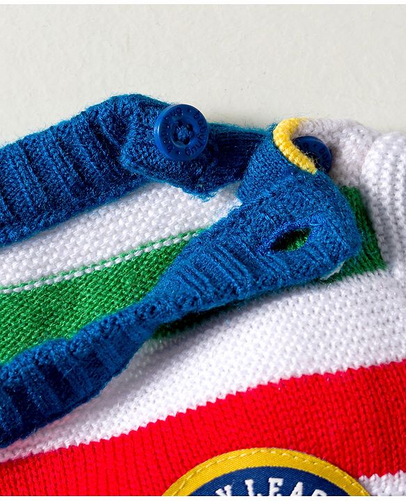 Babyhug Knitted Full Sleeves Striped Pullover Sweater With Football Patch - Multicolor