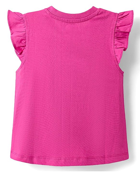 Babyhug Cotton Knit Frill Sleeves Capri Night Suit With Text & Heart Print - Pink