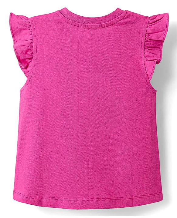 Babyhug Cotton Knit Frill Sleeves Capri Night Suit With Text & Heart Print - Pink