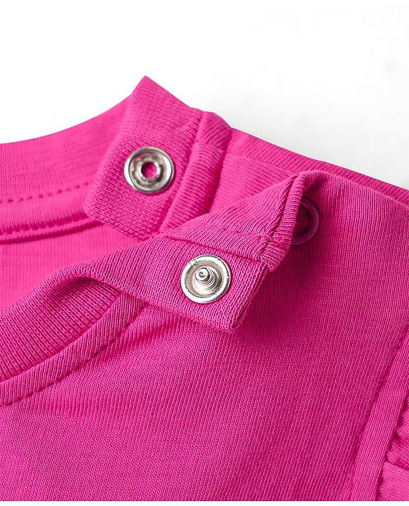 Babyhug Cotton Knit Frill Sleeves Capri Night Suit With Text & Heart Print - Pink