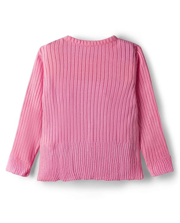 Babyhug Knit Full Sleeves Pullover Sweater with Heart Embroidery - Pink
