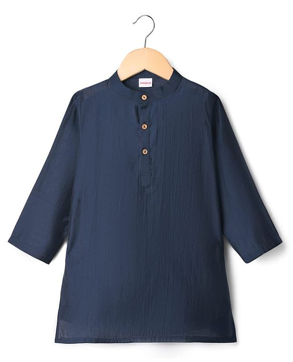 Babyhug Full Sleeves Kurta Pajama Set with Embroidered Jacket - Navy Blue