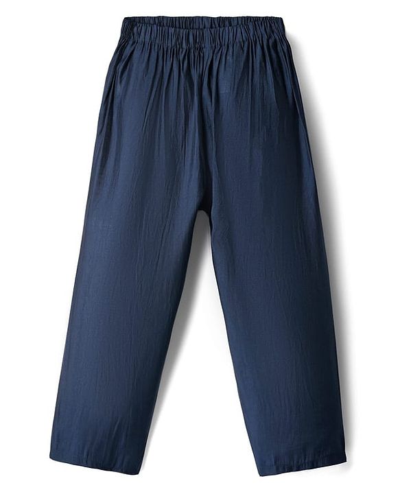 Babyhug Full Sleeves Kurta Pajama Set with Embroidered Jacket - Navy Blue