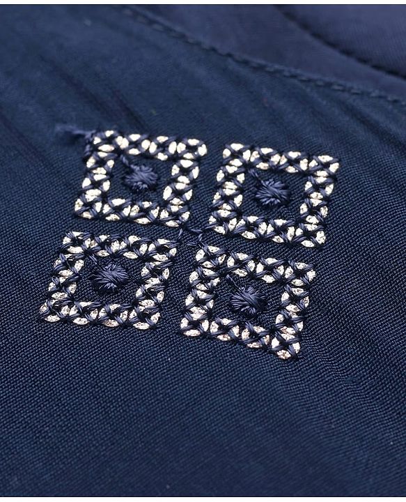 Babyhug Full Sleeves Kurta Pajama Set with Embroidered Jacket - Navy Blue
