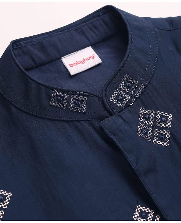 Babyhug Full Sleeves Kurta Pajama Set with Embroidered Jacket - Navy Blue