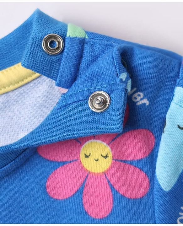 Babyhug Cotton Knit Half Sleeves Co-ords Night Suit With Floral Print - Blue