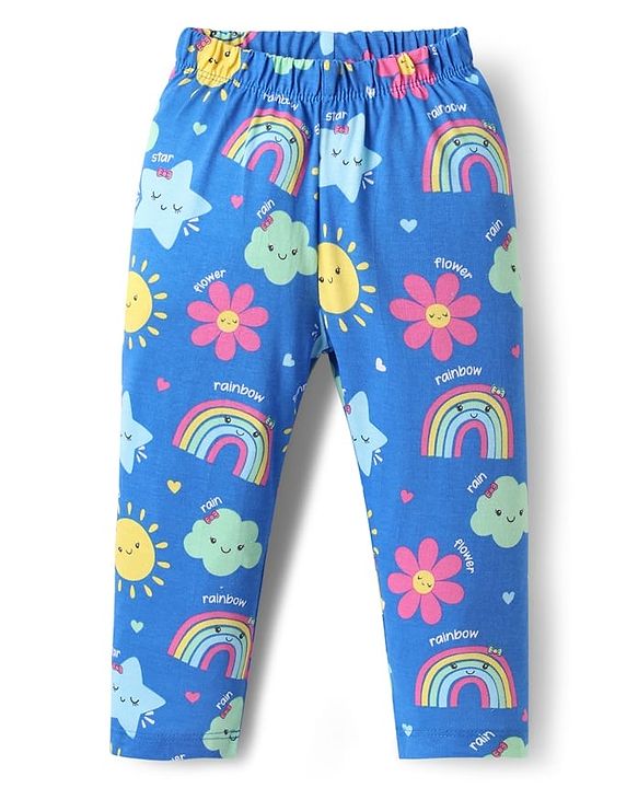 Babyhug Cotton Knit Half Sleeves Co-ords Night Suit With Floral Print - Blue