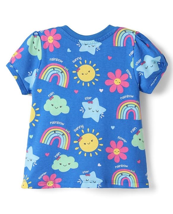 Babyhug Cotton Knit Half Sleeves Co-ords Night Suit With Floral Print - Blue