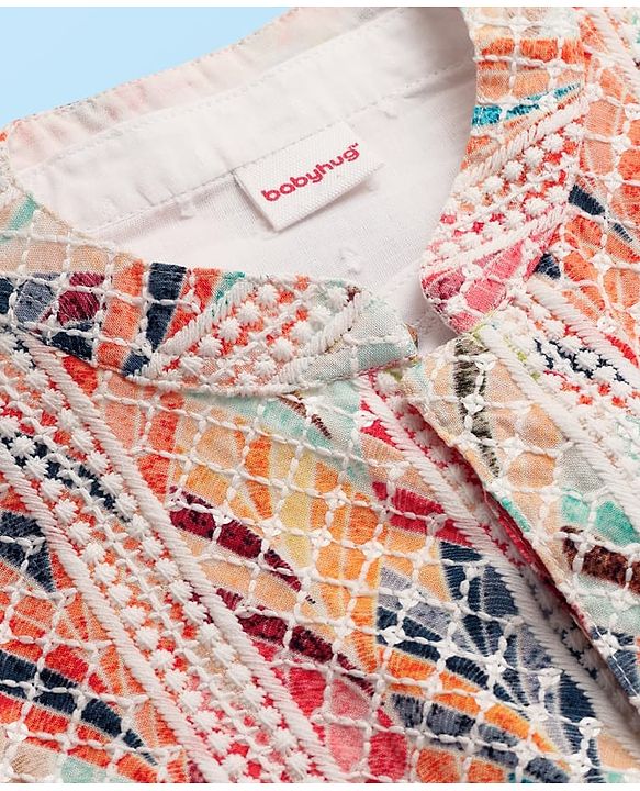 Babyhug Cotton Woven Full Sleeves Kurta Pajama Set With Printed Jacket - White