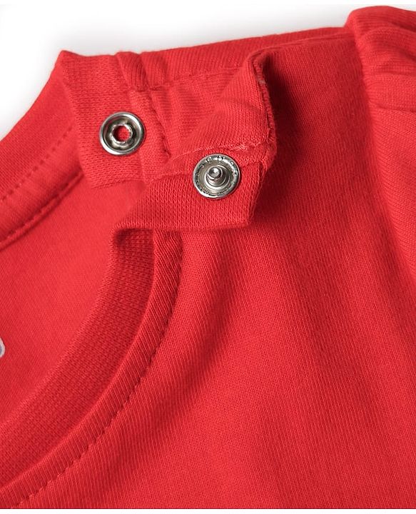 Babyhug Cotton Knit Half Sleeves Night Suit With Floral Print - Red